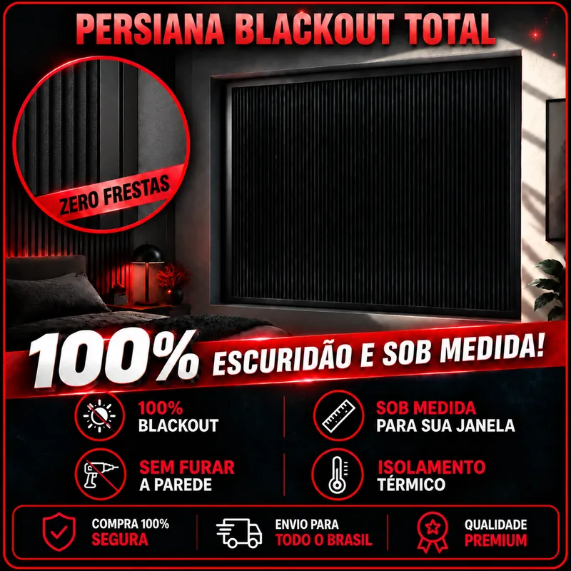 Persiana blackout Persiblack fechada em quarto escuro